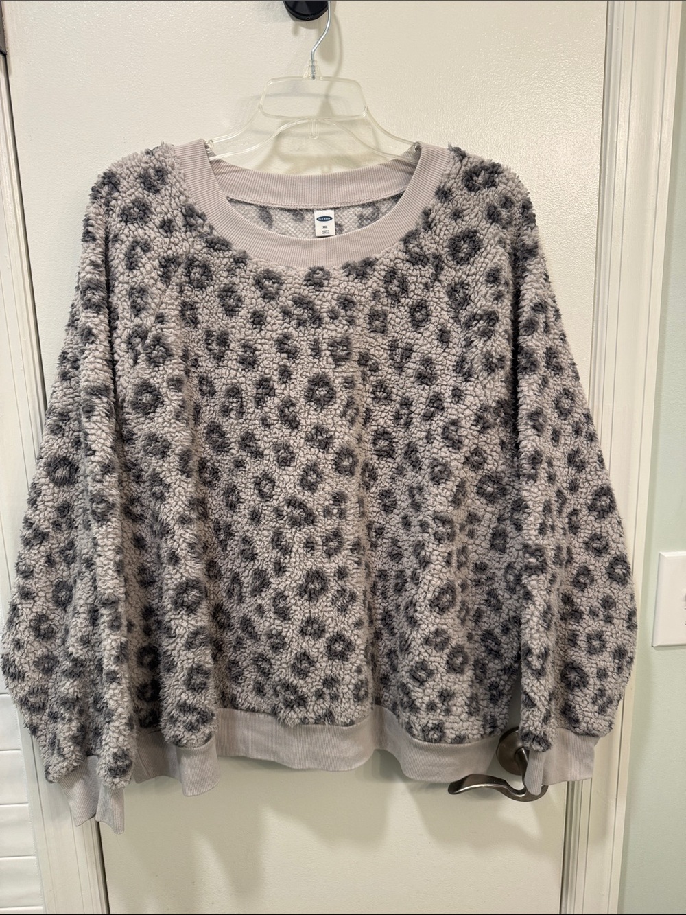 Old Navy Gray Leopard Plush Crewneck Sweater